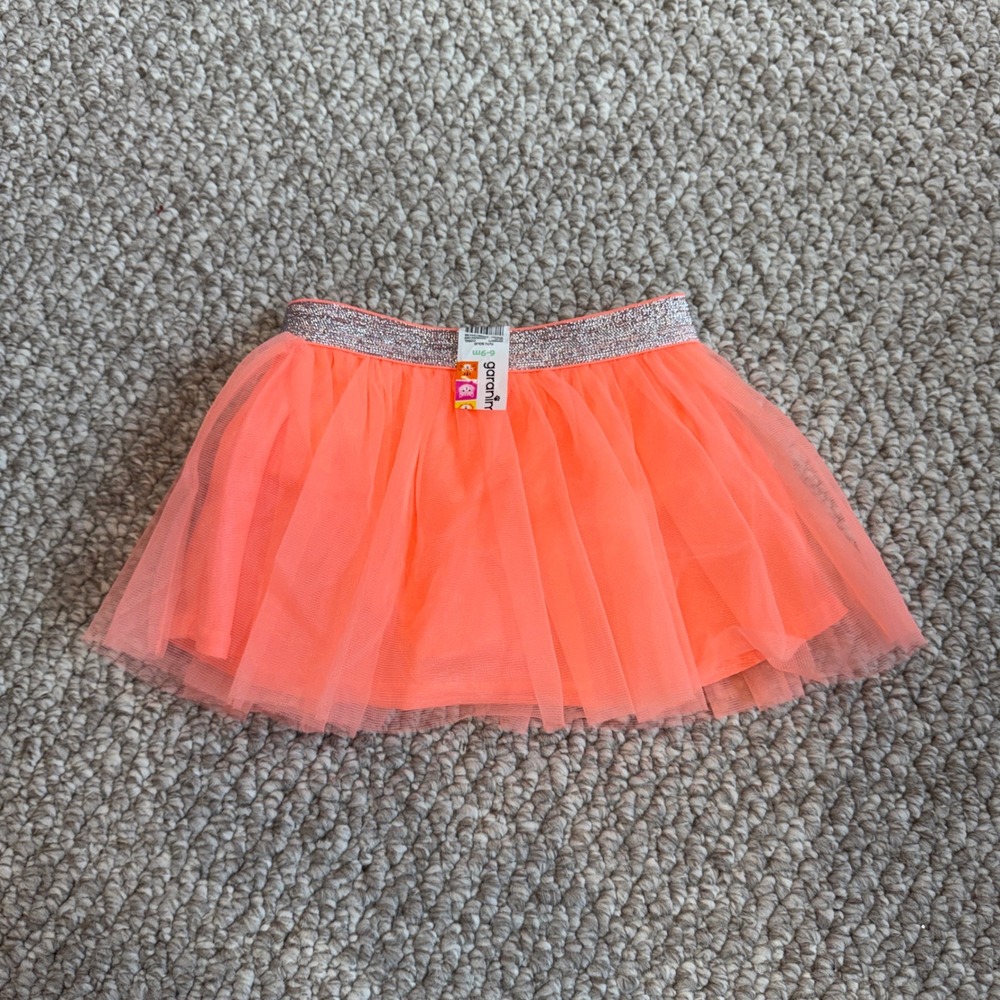 Garanimals Baby Girl Neon Orange Tulle Tutu Skirt Silver Glitter Size 6-9 Months